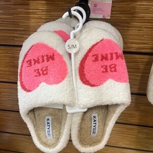 Katydid Cream and Pink Heart Slippers